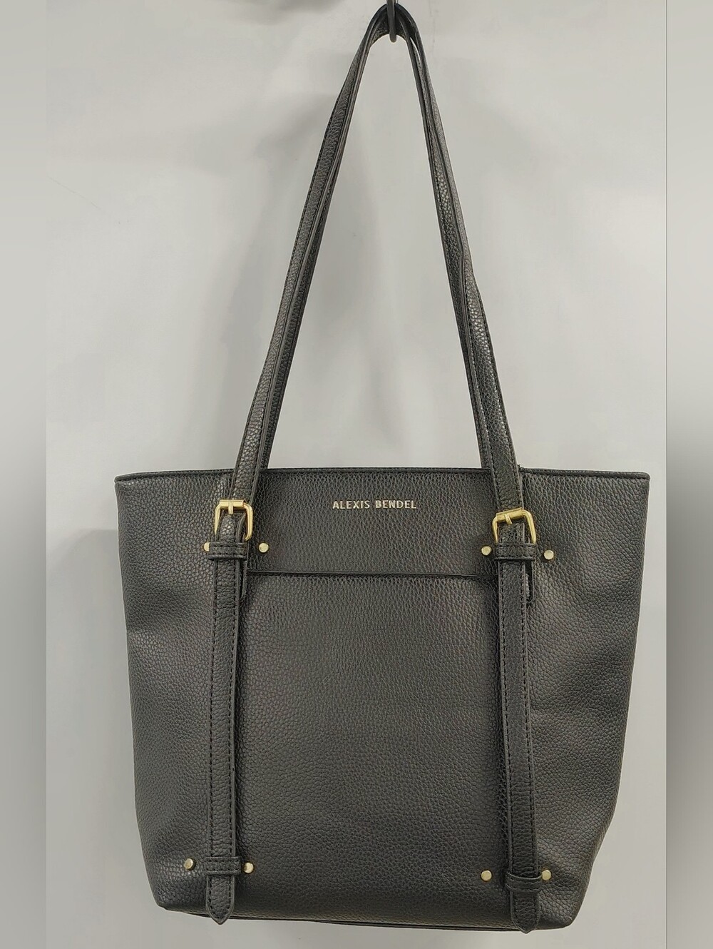 Alexis Bendel Black Pebbled Leather Look Tote with Gold Accents & Deep Pockets